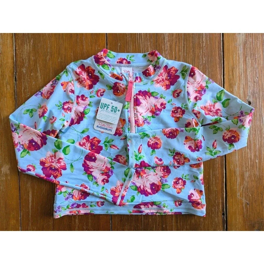 New Ruffle Butts Rash Guard Girls 10 Swim Top Life Is Rosy Floral UPF 50